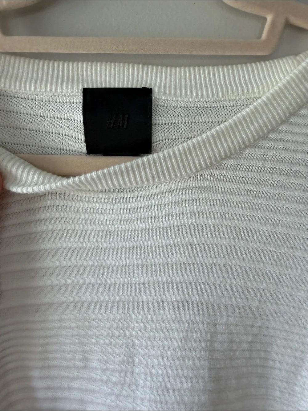 H&M Men's Cream Ribbed Crewneck Sweater